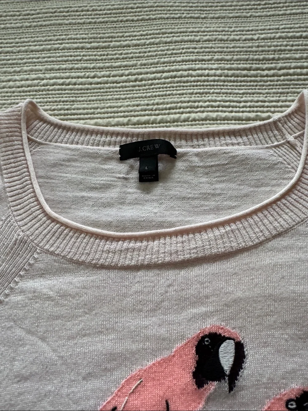 J. Crew Pink Crewneck Sweater with Parrot Motif